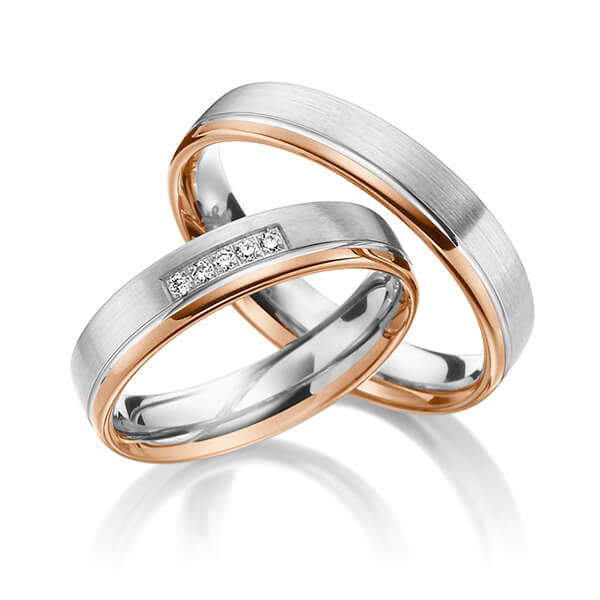 Paar bicolor Trauringe/Eheringe in Rotgold 585 Weißgold 585 mit zus. 0,05 ct. Brillant tw, si von Steinberg