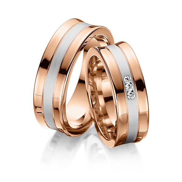 Paar bicolor Trauringe/Eheringe in Rotgold 585 Weißgold 585 mit zus. 0,06 ct. Brillant tw, si von Steinberg - Q-1049-3 Paar bicolor Trauringe/Eheringe in Rotgold 585 Weißgold 585 mit zus. 0,06 ct. Brillant tw, si von Steinberg - Q-1049-3