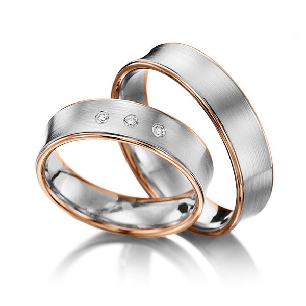 Paar bicolor Trauringe/Eheringe in Rotgold 585 Weissgold 585 mit zus. 0,06 ct. Brillant tw, si von Steinberg