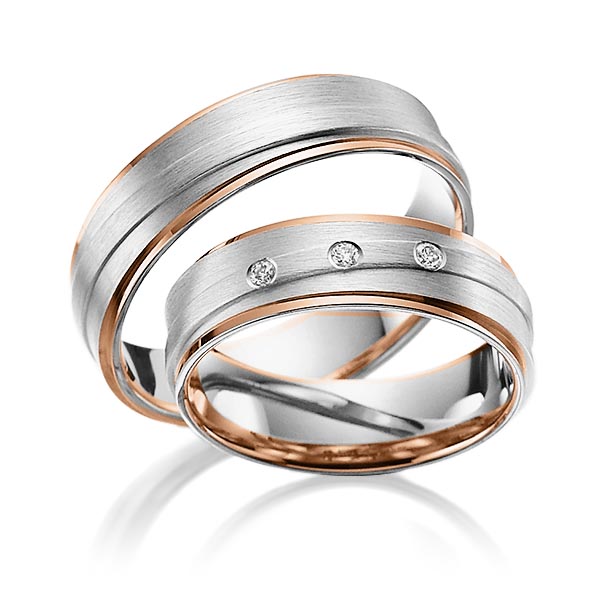 Paar bicolor Trauringe/Eheringe in Rotgold 585 Weissgold 585 mit zus. 0,06 ct. Brillant tw, si von Steinberg