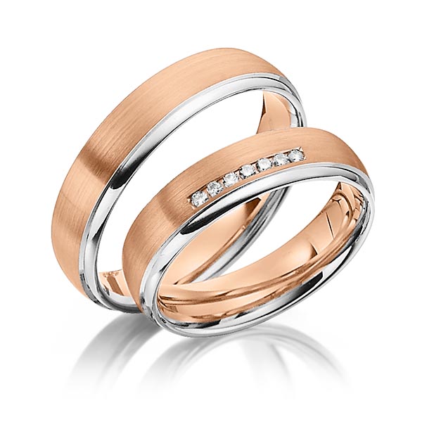 Paar bicolor Trauringe/Eheringe in Rotgold 585 Weissgold 585 mit zus. 0,07 ct. Brillant tw, si von Steinberg