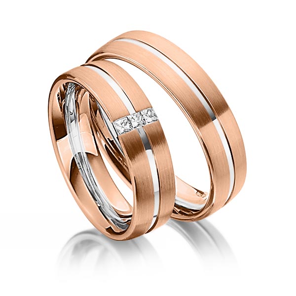 Paar bicolor Trauringe/Eheringe in Rotgold 585 Weißgold 585 mit zus. 0,09 ct. Prinzess-Diamant tw, si von Steinberg