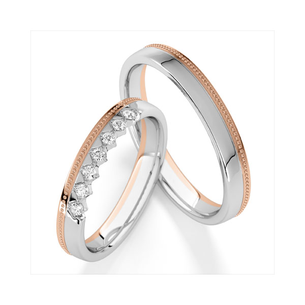 Paar bicolor Trauringe/Eheringe in Rotgold 585 Weißgold 585 mit zus. 0,14 ct. tw, vs von Steinberg