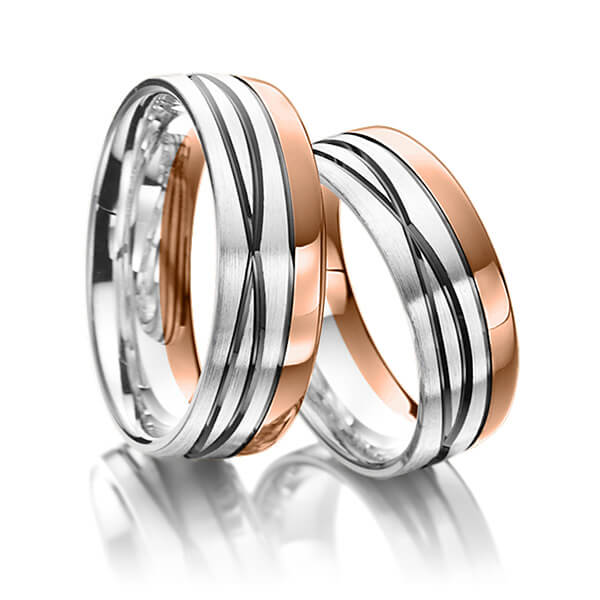 Paar bicolor Trauringe/Eheringe in Rotgold 585 Weißgold 585 von Merii