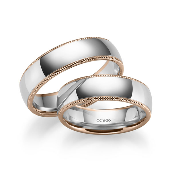 Paar bicolor Trauringe/Eheringe in Rotgold 750 River Platin 950 von acredo - S-1278-1