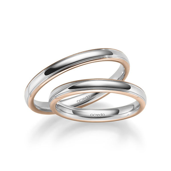 Paar bicolor Trauringe/Eheringe in Rotgold 750 River Platin 950 von acredo - S-1282-3 Paar bicolor Trauringe/Eheringe in Rotgold 750 River Platin 950 von acredo - S-1282-3