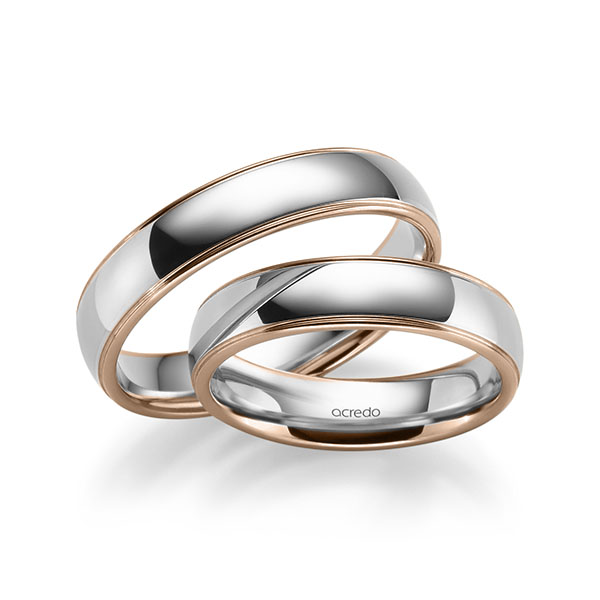 Paar bicolor Trauringe/Eheringe in Rotgold 750 River Platin 950 von acredo - S-1286-1