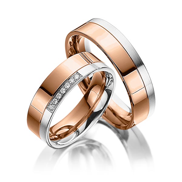 Paar bicolor Trauringe/Eheringe in Rotgold 750 Weißgold 750 mit zus. 0,07 ct. Brillant tw, si von Steinberg - Q-1089-8