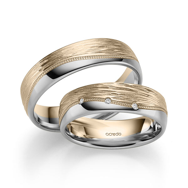 Paar bicolor Trauringe/Eheringe in Signature Gold 585 Graugold 585 mit zus. 0,09 ct. Brillant tw, si von acredo