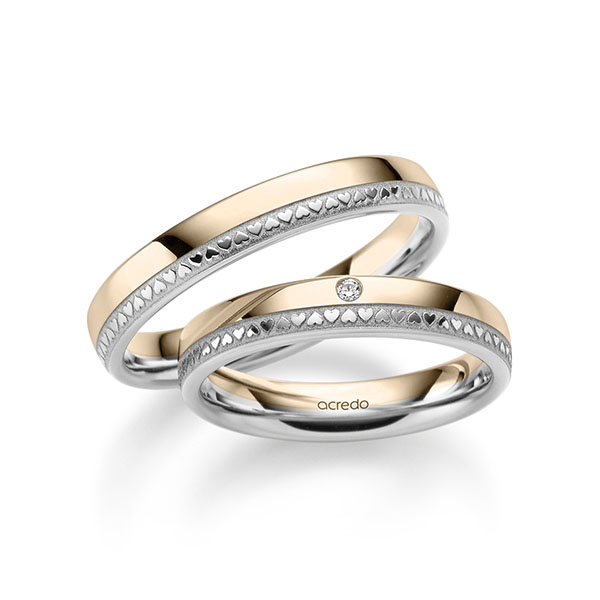 Paar bicolor Trauringe/Eheringe in Signature Gold 585 Weißgold 585 mit zus. 0,01 ct. Brillant tw, si von acredo