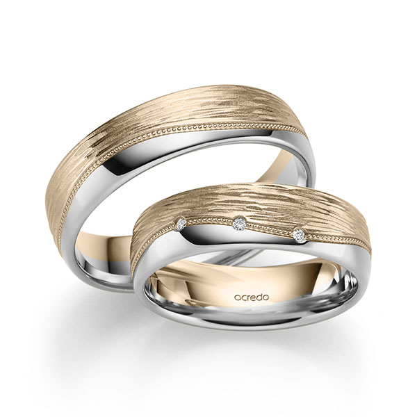 Paar bicolor Trauringe/Eheringe in Signature Gold 585 Weissgold 585 mit zus. 0,09 ct. Brillant tw, si von acredo - A-2415-4