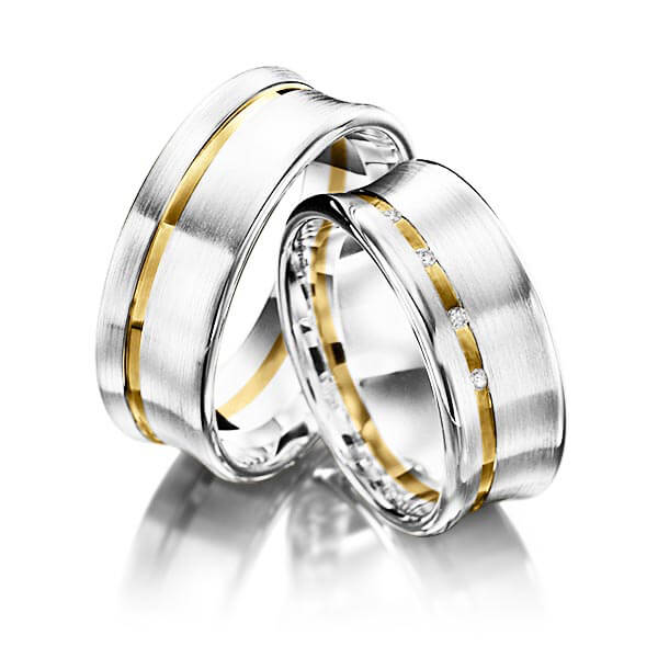 Paar bicolor Trauringe/Eheringe in Silber 925 Gelbgold 585 mit zus. 0,032 ct. Brillant tw, si von Merii