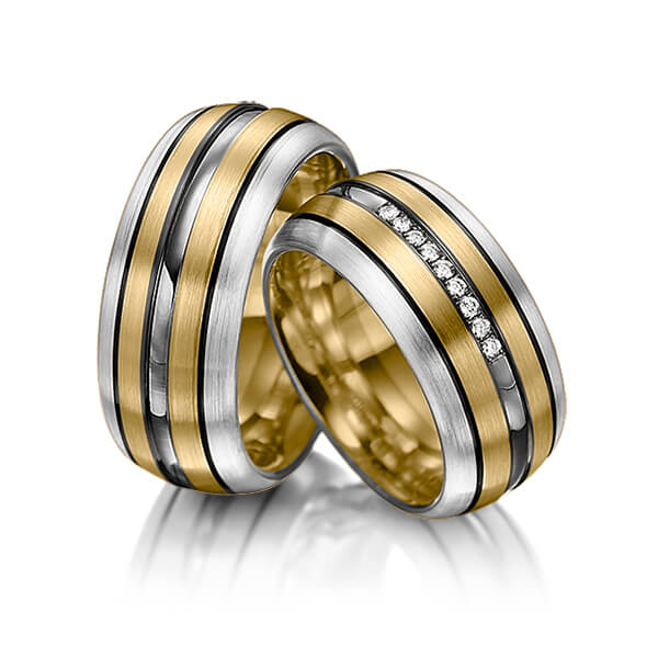 Paar bicolor Trauringe/Eheringe in Silber 925 Gelbgold 585 mit zus. 0,09 ct. Brillant tw, si von Merii
