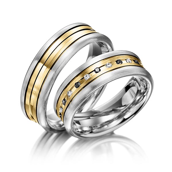 Paar bicolor Trauringe/Eheringe in Silber 925 Gelbgold 585 mit zus. 0,24 ct. Brillant tw, si schwarz von Merii