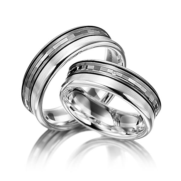 Paar bicolor Trauringe/Eheringe in Silber 925 Palladium 500 mit zus. 0,005 ct. Brillant tw, si von Merii