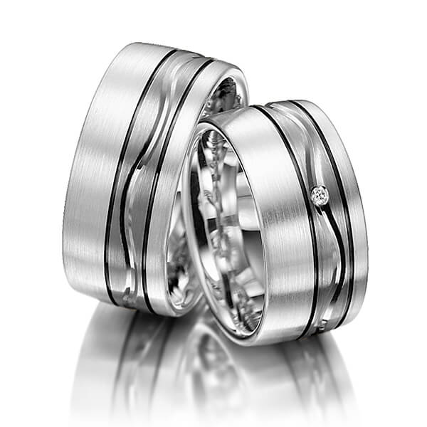 Paar bicolor Trauringe/Eheringe in Silber 925 Palladium 500 mit zus. 0,015 ct. Brillant tw, si von Merii - M-1068-4