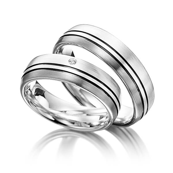 Paar bicolor Trauringe/Eheringe in Silber 925 Palladium 500 mit zus. 0,015 ct. Brillant tw, si von Merii