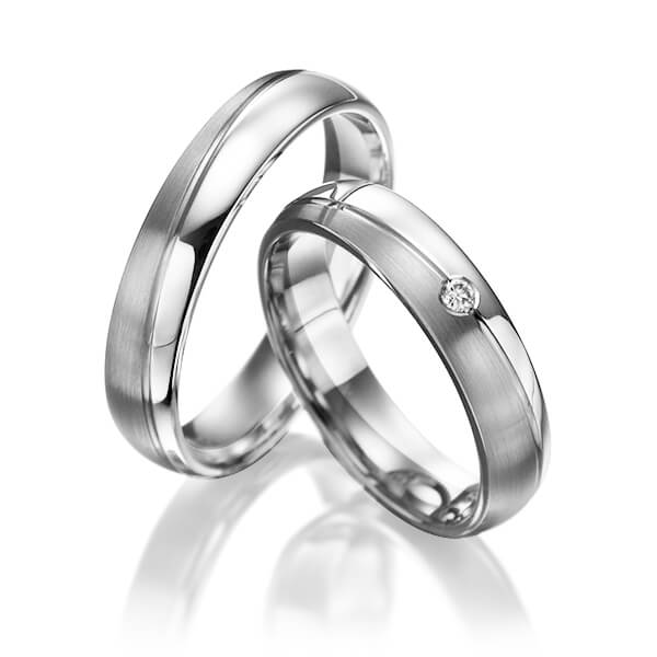 Paar bicolor Trauringe/Eheringe in Silber 925 Palladium 500 mit zus. 0,015 ct. Brillant tw, si von Steinberg