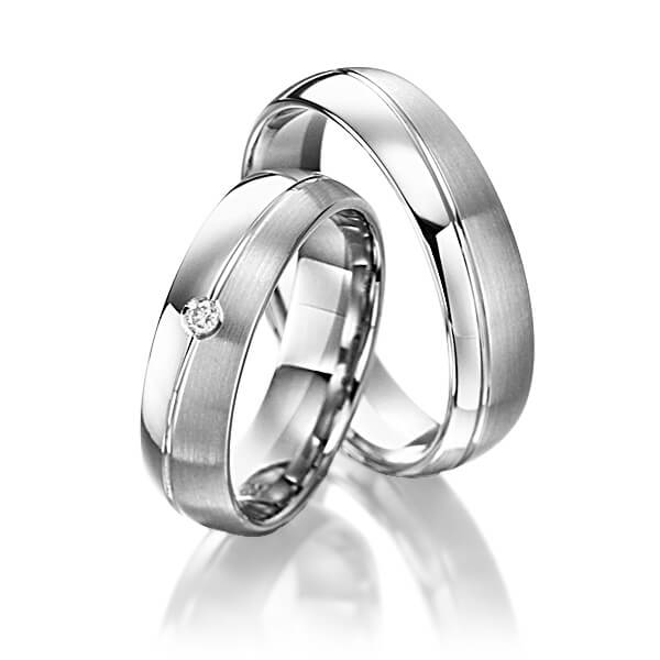 Paar bicolor Trauringe/Eheringe in Silber 925 Palladium 500 mit zus. 0,02 ct. Brillant tw, si von Steinberg - Q-1390-3 Paar bicolor Trauringe/Eheringe in Silber 925 Palladium 500 mit zus. 0,02 ct. Brillant tw, si von Steinberg - Q-1390-3
