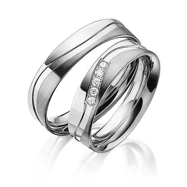 Paar bicolor Trauringe/Eheringe in Silber 925 Palladium 500 mit zus. 0,1 ct. Brillant tw, si von Steinberg