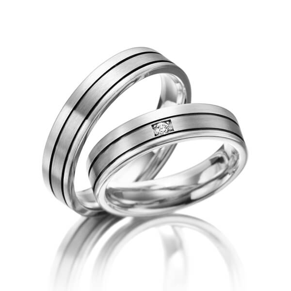 Paar bicolor Trauringe/Eheringe in Silber 925 Palladium 585 mit zus. 0,025 ct. Brillant tw, si von Merii