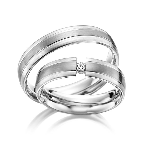 Paar bicolor Trauringe/Eheringe in Silber 925 Palladium 585 mit zus. 0,05 ct. Brillant tw, si von Steinberg