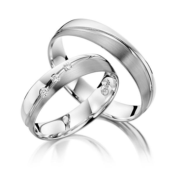 Paar bicolor Trauringe/Eheringe in Silber 925 Palladium 585 mit zus. 0,06 ct. Brillant tw, si von Steinberg
