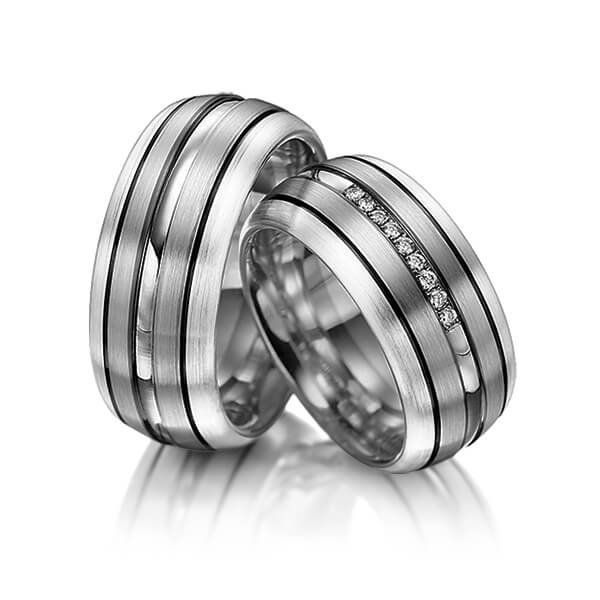 Paar bicolor Trauringe/Eheringe in Silber 925 Palladium 585 mit zus. 0,09 ct. Brillant tw, si von Merii