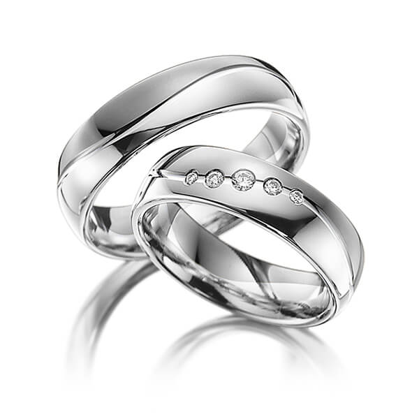 Paar bicolor Trauringe/Eheringe in Silber 925 Palladium 585 mit zus. 0,09 ct. Brillant tw, si von Steinberg - Q-1142-12 Paar bicolor Trauringe/Eheringe in Silber 925 Palladium 585 mit zus. 0,09 ct. Brillant tw, si von Steinberg - Q-1142-12