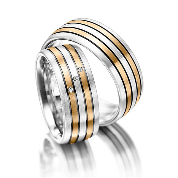 Paar bicolor Trauringe/Eheringe in Silber 925 Roségold 585 mit zus. 0,015 ct. Brillant tw, si von Merii