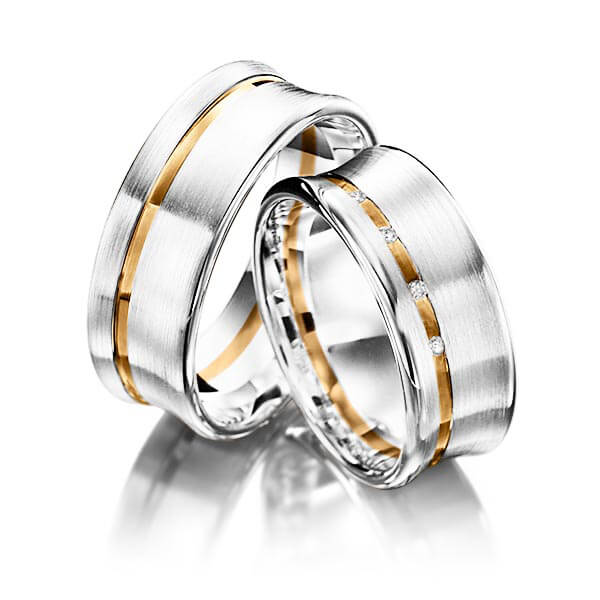 Paar bicolor Trauringe/Eheringe in Silber 925 Roségold 585 mit zus. 0,032 ct. Brillant tw, si von Merii