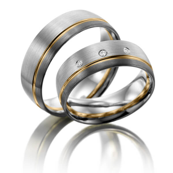 Paar bicolor Trauringe/Eheringe in Silber 925 Roségold 585 Palladium 585 mit zus. 0,045 ct. Brillant tw, si von Merii