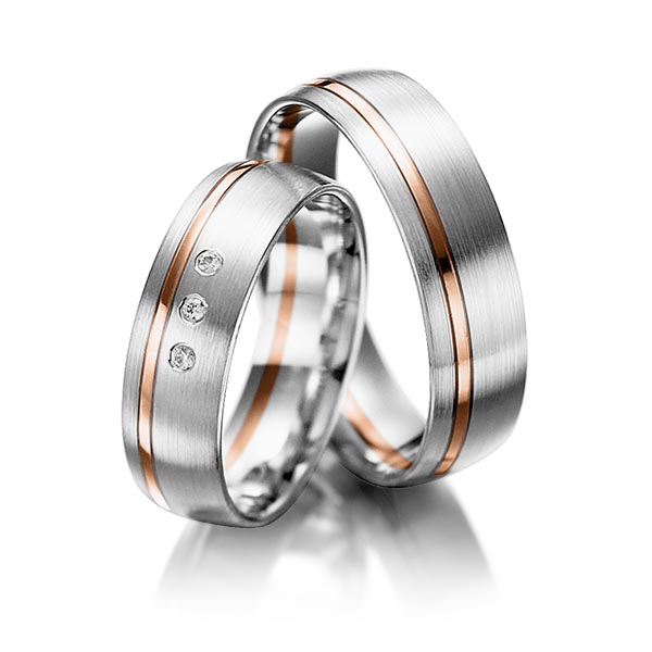 Paar bicolor Trauringe/Eheringe in Silber 925 Rotgold 585 mit zus. 0,03 ct. Brillant tw, si von Merii - M-1140-3 Paar bicolor Trauringe/Eheringe in Silber 925 Rotgold 585 mit zus. 0,03 ct. Brillant tw, si von Merii - M-1140-3