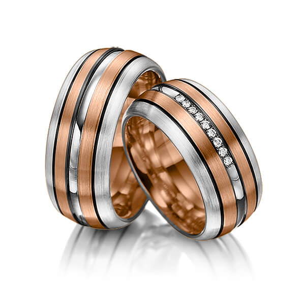 Paar bicolor Trauringe/Eheringe in Silber 925 Rotgold 585 mit zus. 0,09 ct. Brillant tw, si von Merii