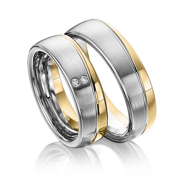 Paar bicolor Trauringe/Eheringe in Weißgold 333 Gelbgold 333 mit zus. 0,02 ct. Brillant tw, si - NP-1207-2 Paar bicolor Trauringe/Eheringe in Weißgold 333 Gelbgold 333 mit zus. 0,02 ct. Brillant tw, si - NP-1207-2