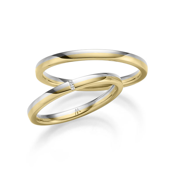 Paar bicolor Trauringe/Eheringe in Weißgold 375 Gelbgold 375 mit zus. 0,01 ct. Brillant tw, vs von Merii