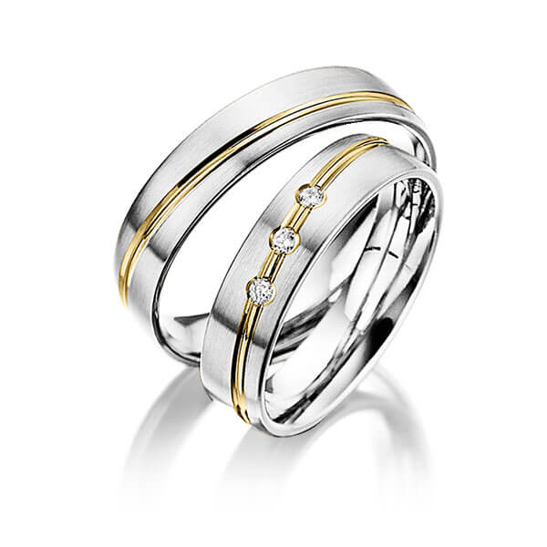 Paar bicolor Trauringe/Eheringe in Weißgold 375 Gelbgold 375 mit zus. 0,06 ct. Brillant tw, si von Steinberg