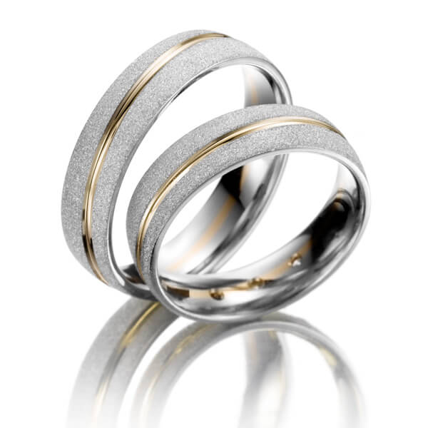 Paar bicolor Trauringe/Eheringe in Weißgold 375 Gelbgold 375 