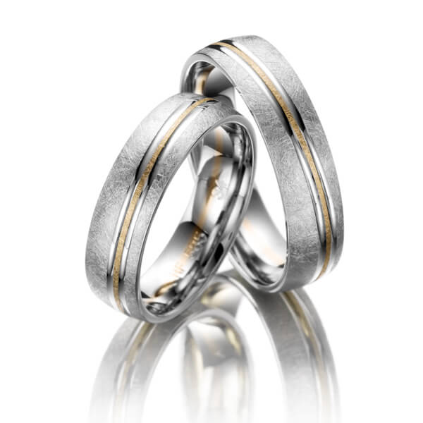 Paar bicolor Trauringe/Eheringe in Weißgold 375 Gelbgold 375 