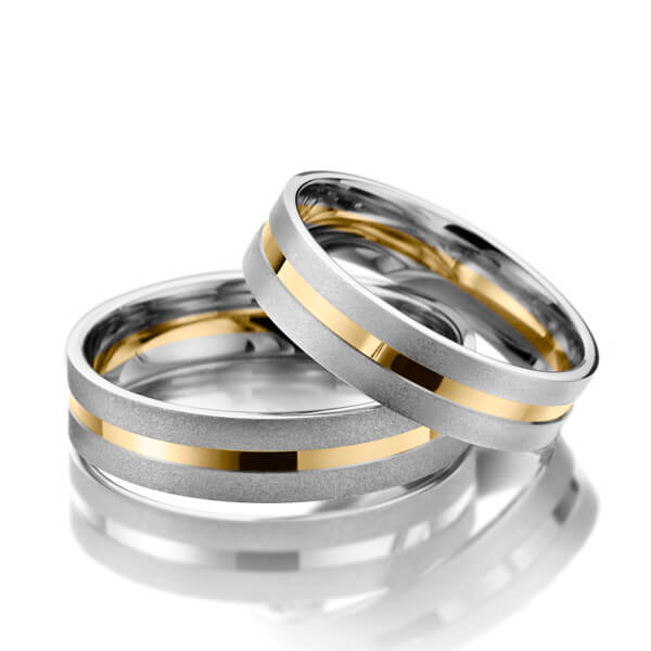 Paar bicolor Trauringe/Eheringe in Weißgold 375 Gelbgold 375 