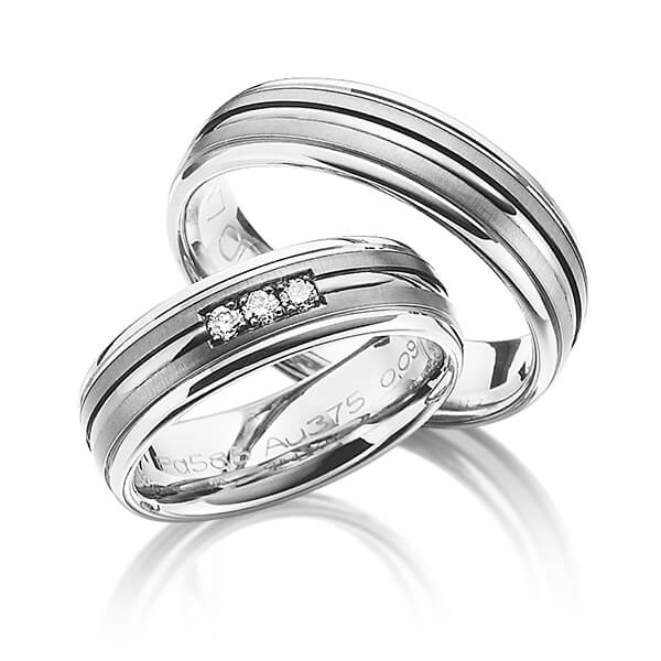 Paar bicolor Trauringe/Eheringe in Weissgold 375 Palladium 500 mit zus. 0,09 ct. Brillant tw, si von Merii