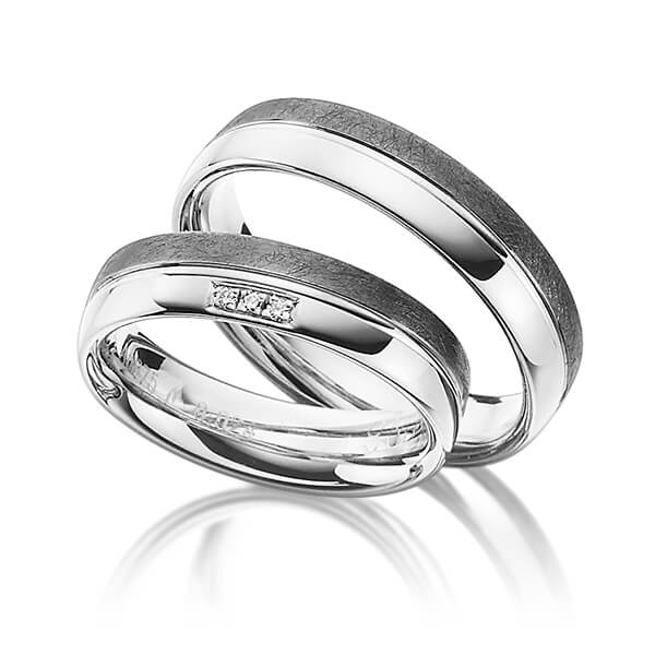 Paar bicolor Trauringe/Eheringe in Weißgold 375 Palladium 585 mit zus. 0,024 ct. Brillant tw, si von Merii