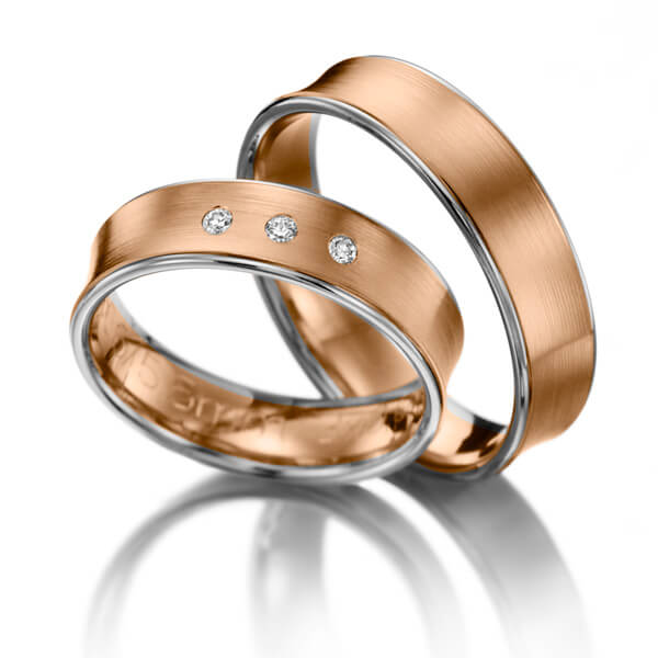 Paar bicolor Trauringe/Eheringe in Weißgold 375 Rotgold 375 mit zus. 0,06 ct. Brillant tw, si - NP-1009-2 Paar bicolor Trauringe/Eheringe in Weißgold 375 Rotgold 375 mit zus. 0,06 ct. Brillant tw, si - NP-1009-2