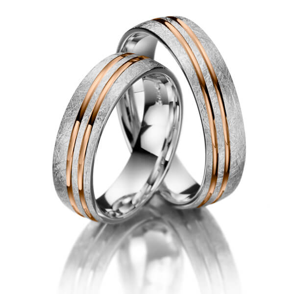 Paar bicolor Trauringe/Eheringe in Weißgold 375 Rotgold 375 