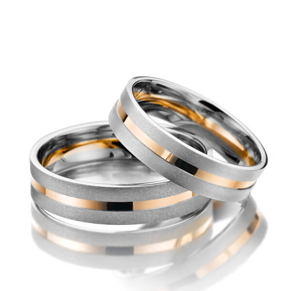 Paar bicolor Trauringe/Eheringe in Weißgold 375 Rotgold 375 