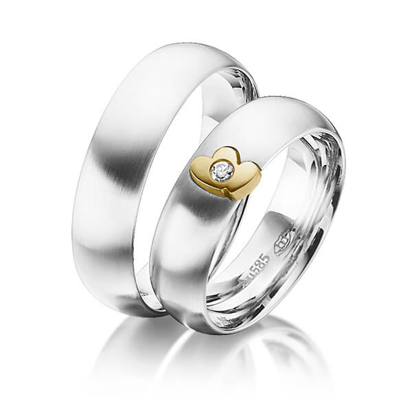 Paar bicolor Trauringe/Eheringe in Weißgold 585 Gelbgold 585 mit zus. 0,025 ct. Brillant tw, si von 123GOLD