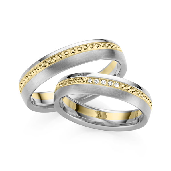 Paar bicolor Trauringe/Eheringe in Weissgold 585 Gelbgold 585 mit zus. 0,025 ct. Brillant tw, si von 123GOLD