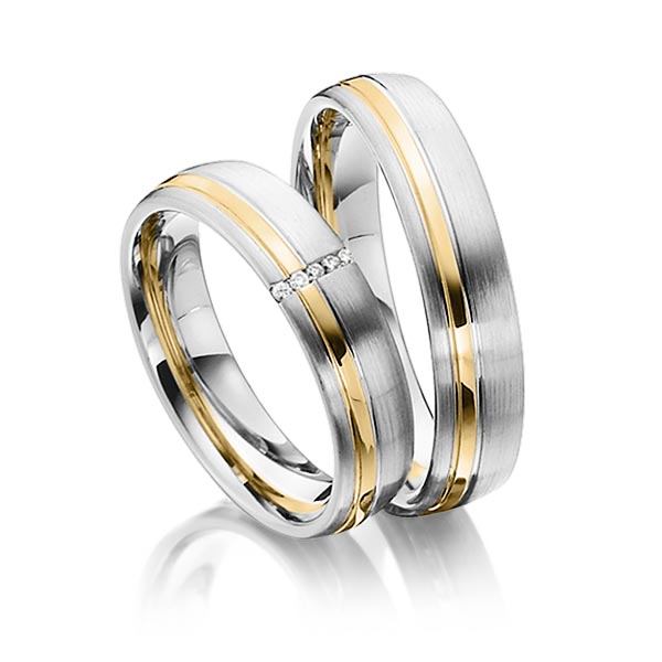 Paar bicolor Trauringe/Eheringe in Weißgold 585 Gelbgold 585 mit zus. 0,025 ct. Brillant tw, si von Steinberg
