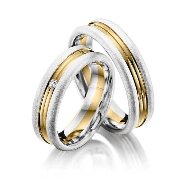Paar bicolor Trauringe/Eheringe in Weißgold 585 Gelbgold 585 mit zus. 0,02 ct. Brillant tw, si von Merii