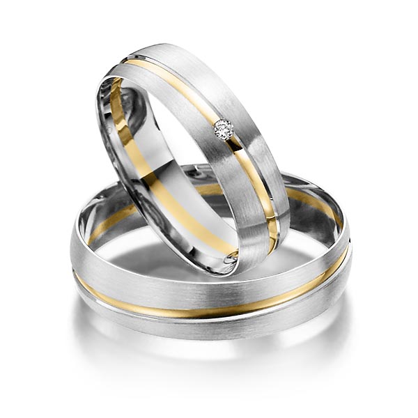 Paar bicolor Trauringe/Eheringe in Weißgold 585 Gelbgold 585 mit zus. 0,02 ct. Brillant tw, si von Steinberg - Q-1136-6 Paar bicolor Trauringe/Eheringe in Weißgold 585 Gelbgold 585 mit zus. 0,02 ct. Brillant tw, si von Steinberg - Q-1136-6